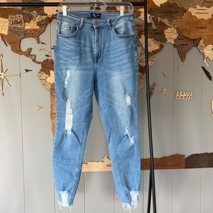 Light Blue Distressed stretchy skinny High Waist Denim